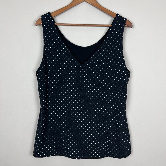 Reversible Tank Top Womens Large Black White Polka Dot Solid Sleeveless V-Neck - Picture 3 of 10
